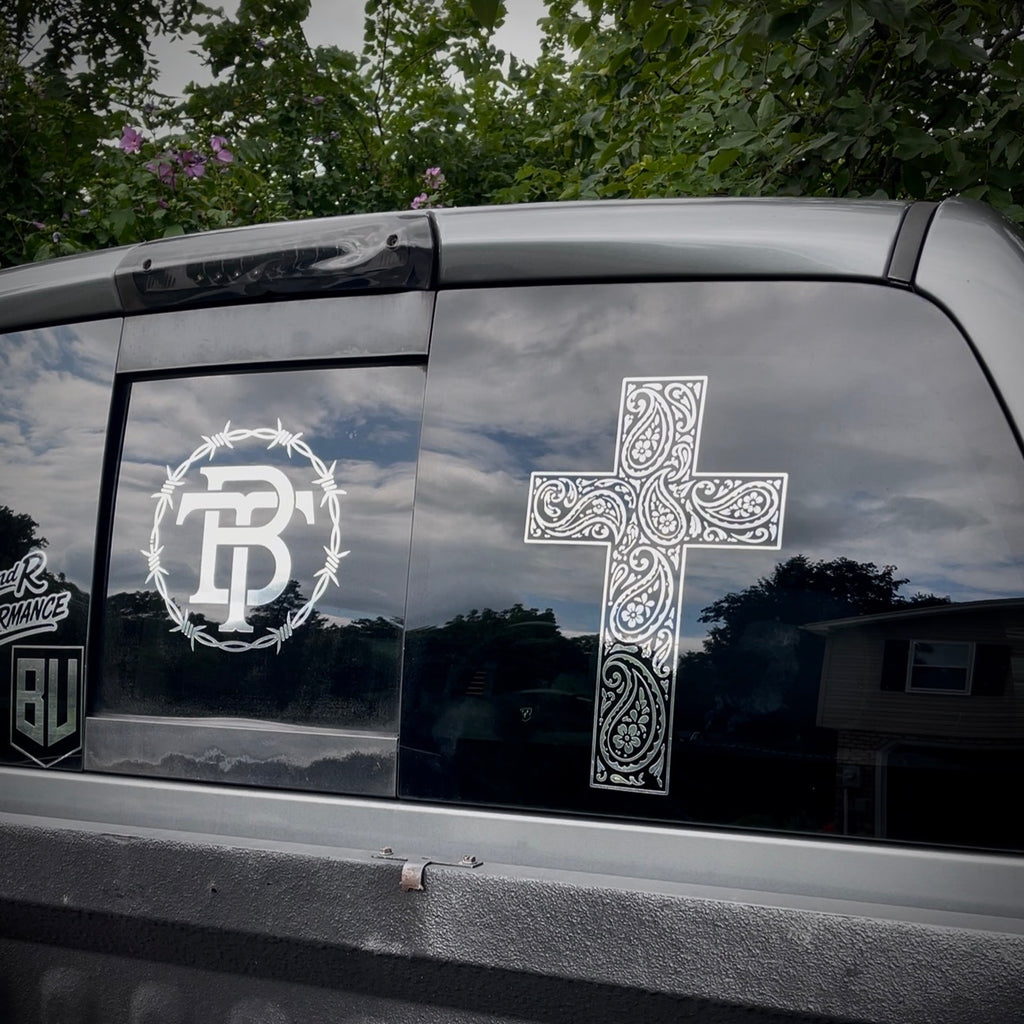 Chrome Paisley Cross Decal